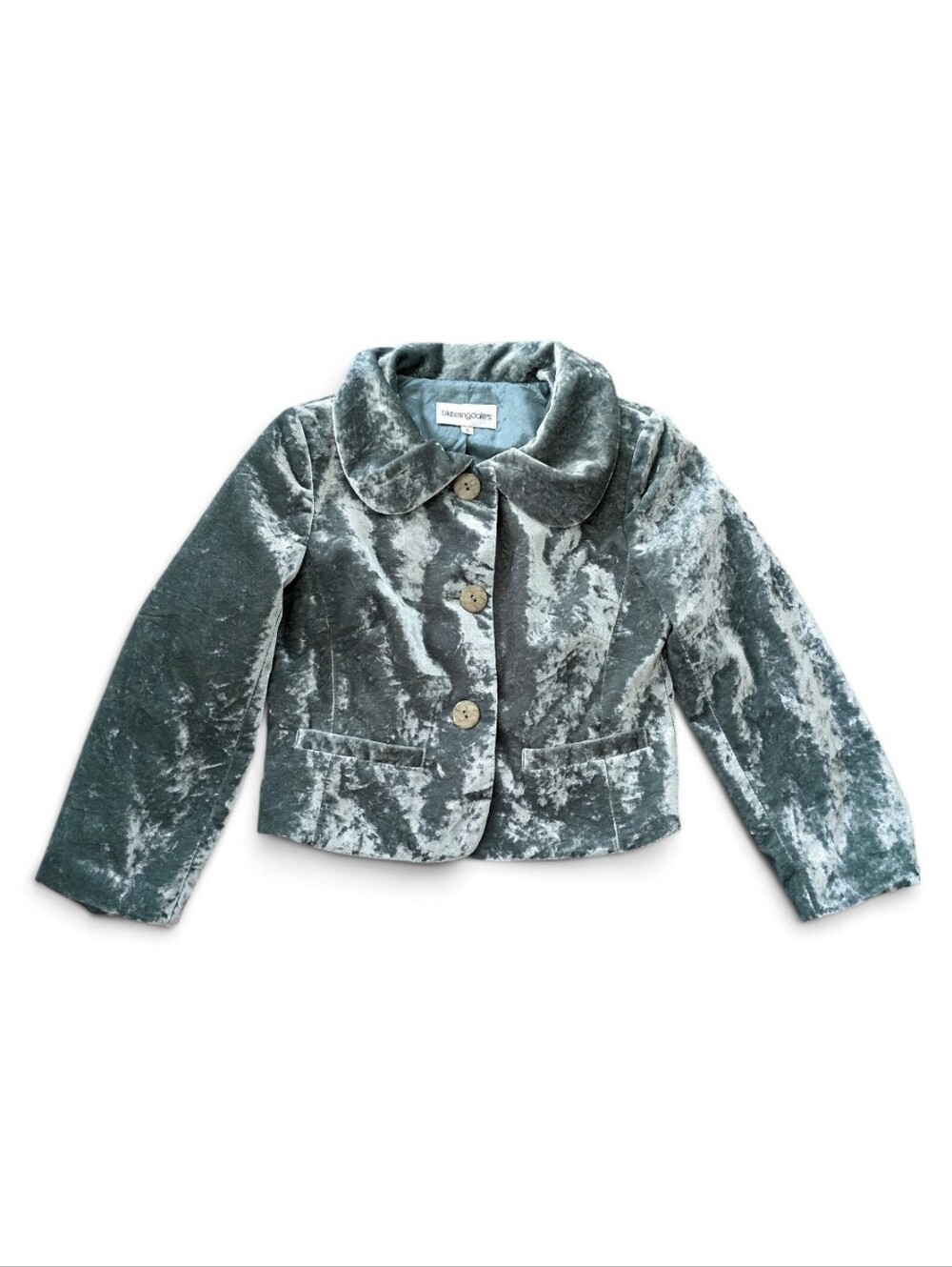 Vintage Bloomingdale's Sage Green Crushed Velvet Peter Pan Collar Cropped Blazer